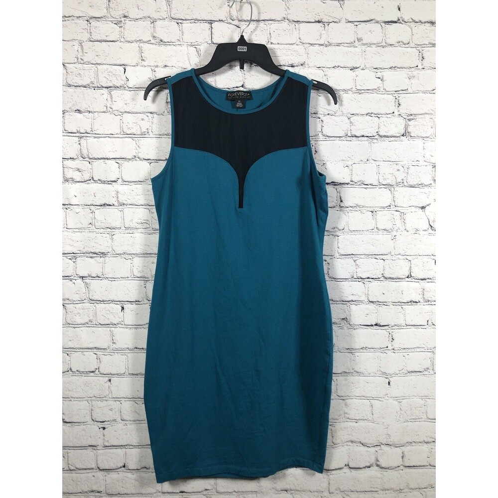Forever‎ 21 Plus Women Mesh Panel Sleeveless Sheath Dress Teal Blue Size 2X